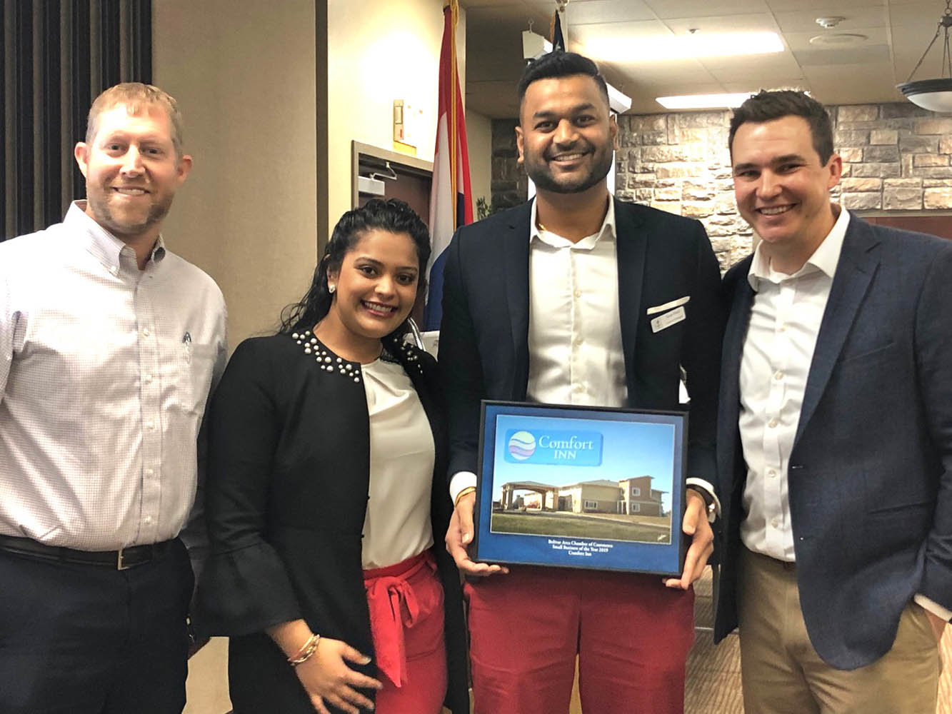 BOLIVAR’S TOP BUSINESSES
The Bolivar Area Chamber of Commerce honors Walmart as the 2019 Large Business of the Year and Comfort Inn as the Small Business of the Year during a Nov. 14 luncheon. Above, Comfort Inn owners Naiya and Shanil Patel, middle, receive the award from Bolivar chamber President Jared Taylor.